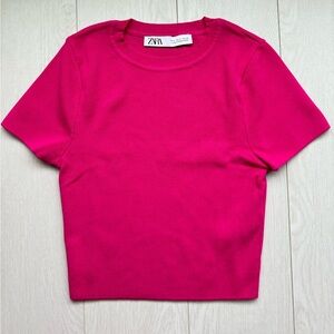 Zara Fuchsia Pink Knit Cropped Crew Neck US S